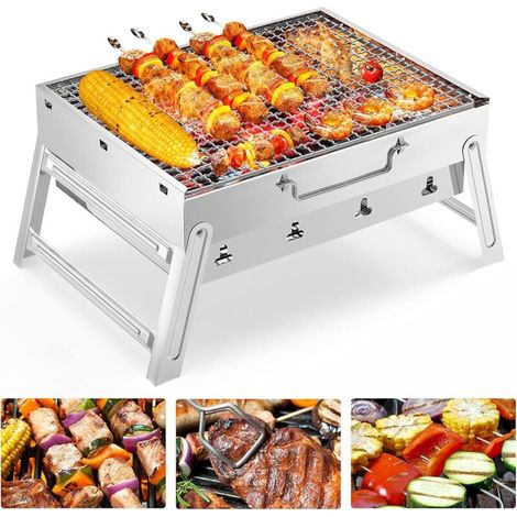 Tragbarer, Faltbarer Mini-grill Aus Edelstahl Mit Holzkohlefunktion Für Den Außenbereich, Z. B. Im Garten, Auf Der Terrasse, Beim Picknick Oder Beim Camping, Für 2-3 Personen