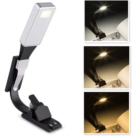 Led-leselampe Mit Klemme, Usb-wiederaufladbare Klemmleuchte Mit 3 Farben Und 6 Einstellbaren Helligkeitsstufen
