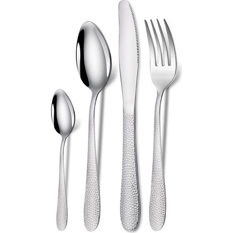 Gehämmertes Edelstahl-besteckset, Bestehend Aus Besteck, Hochglanzpolitur Und Spülmaschinenfest.