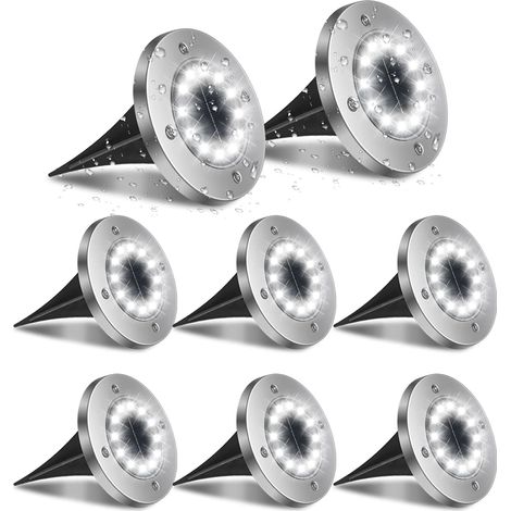 Solar-gartenleuchten Für Den Außenbereich, 12 Led-gartenleuchten, Wasserdicht (ip65), 6000 K, Einbau-solarstrahler Für Unterirdische Terrassen-/patiozugänge [energieeffizienzklasse A+++] Set Mit 8 Sol
