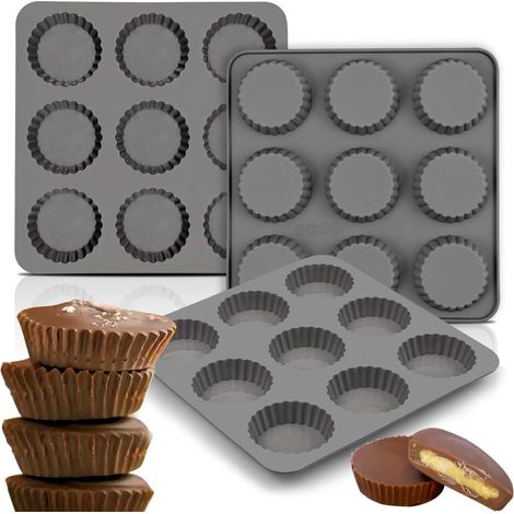 Mini-becherform Für Schokolade, Mandeln Und Erdnussbutter (3-teilig) – Silikonform Mit 9 Mulden Für Kekse, Pralinen, Brownies, Gelees Und Trüffel
