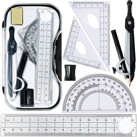 Mathematikset, Zirkel, Winkelmesser Und Lineal (8-teilig) Zum Lernen Von Mathematik Zu Hause