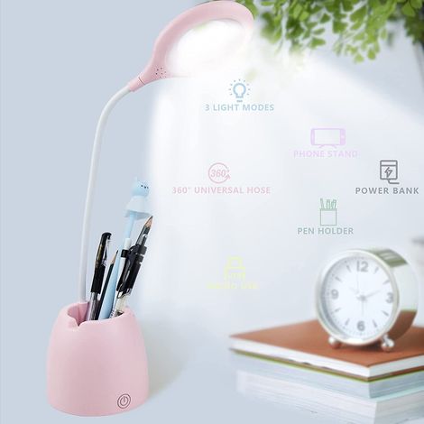 Usb-wiederaufladbare Schreibtischlampe Mit Stifthalter Und Handyhalterung (rosa)