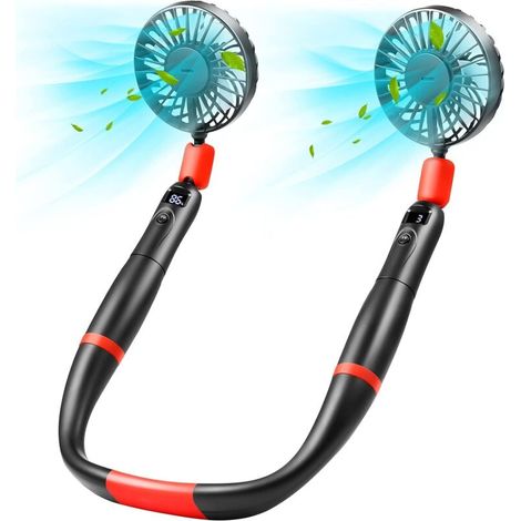 Nackenventilator, Nackenventilator Und Handventilator, 2-in-1 Wiederaufladbarer Nackenventilator Mit Led-anzeige, 360° Verstellbarer Tragbarer Ventilator, Ideal Für Büro Und Reisen (rot)