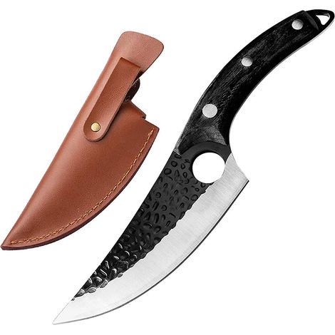 Schwarzes, Geschmiedetes Metzgermesser, Ausbeinmesser Mit Scheide, Für Japanische Fleischfilets