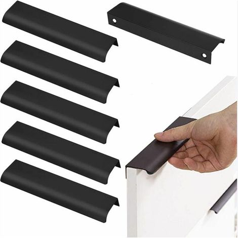 Set Mit 6 Möbelgriffen, 128 Mm Mattschwarze, Eingelassene Türgriffe, Aluminiumprofil, Integrierter Griff Für Küchenmöbel (im Schrank, In Schubladen Usw.), Farbe: Schwarz.