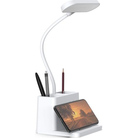 Led-schreibtischlampe Mit Stifthalter, Computer-/büroleuchte – Weiß, Wiederaufladbar, Augenschonend