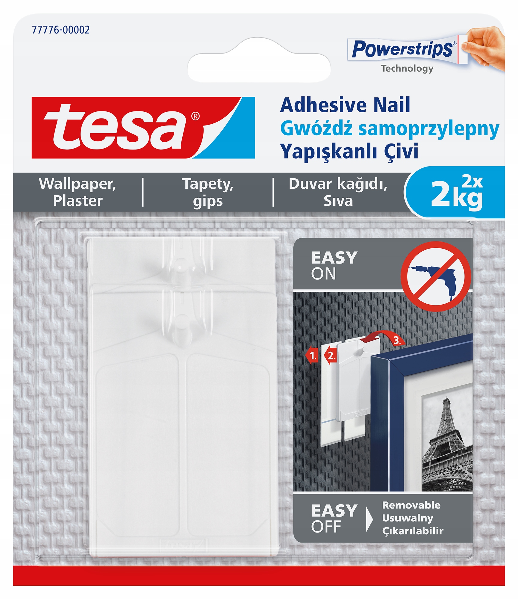Tesa Nagelhaken, Selbstklebend, Für Bilder Bis 2 Kg, Tapete, Putz, 2 Stück