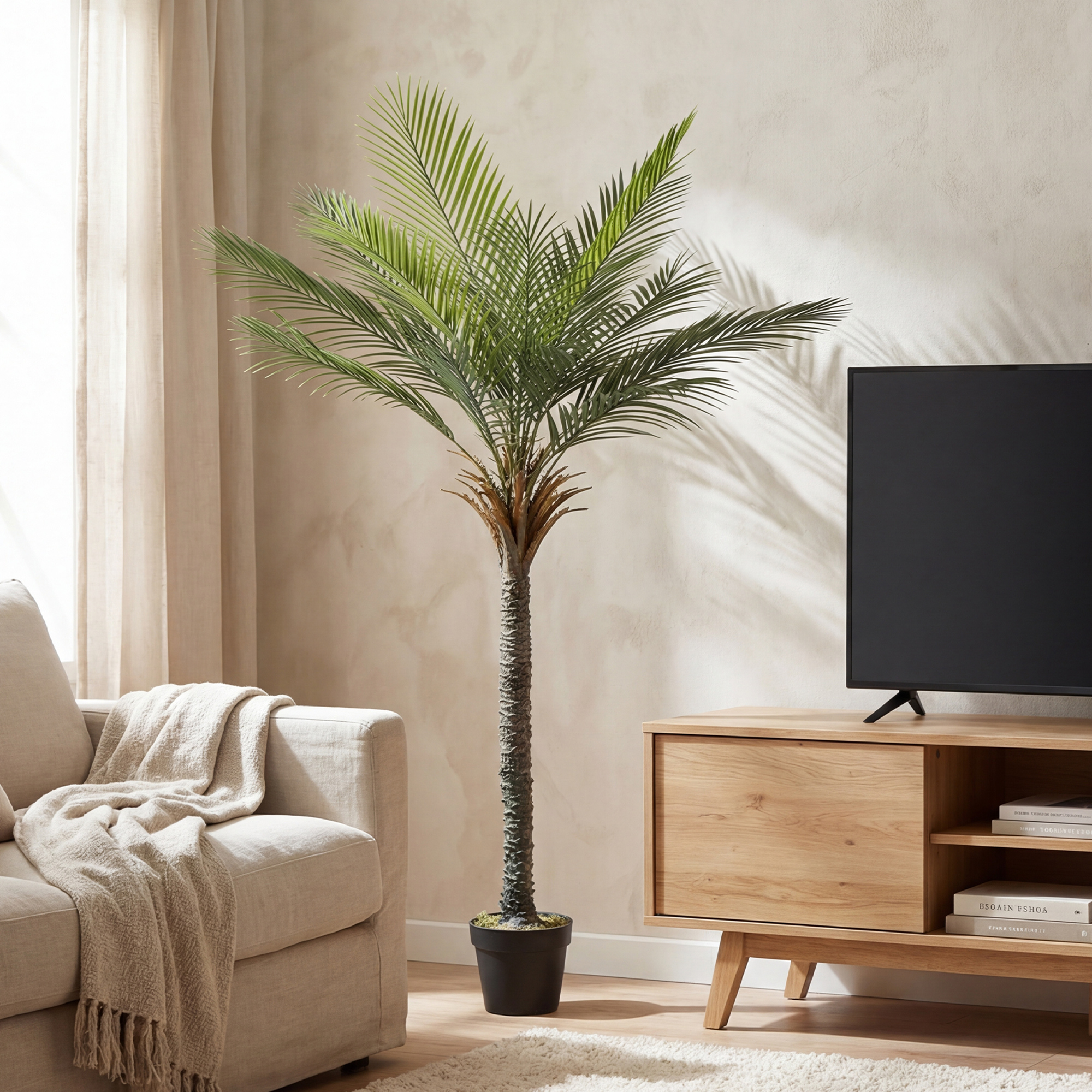 Dekorative Künstliche Pflanze, 180 Cm, Künstliche Palme Mit Topf Und Blättern Für Den Innenbereich, Grün