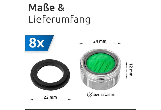 Ecence - Wasserhahn Strahlregler 8x m 24 Wassersparer Siebeinsatz Kupfer mit ABS-Filter