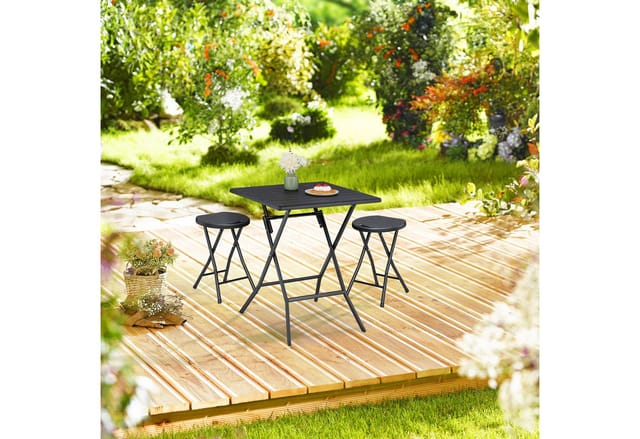 Relaxdays Klapphocker, 2er Set, Griff, Garten & Balkon, klappbarer Outdoor Sitzhocker, HxBxT: 46 x 31 x 30 cm, schwarz