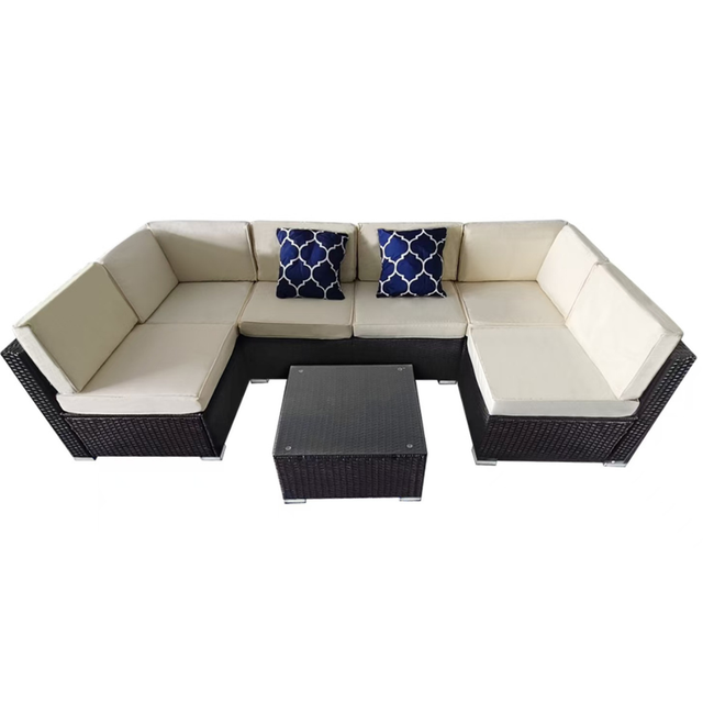 Modulare 6-Sitzer-Gartenmöbel aus gewebtem Harz - Braun und Beige ALDABRA