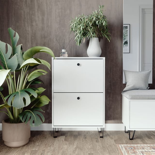 Vicco - Schuhkipper Siri, Weiß, 60 x 92 cm mit 2 Klappschubladen