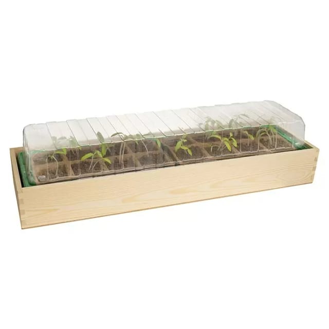 Romberg Holz-Anzuchthaus L 57x17x13 cm mit 16 Pots, FSC-zertifiziertes Holz