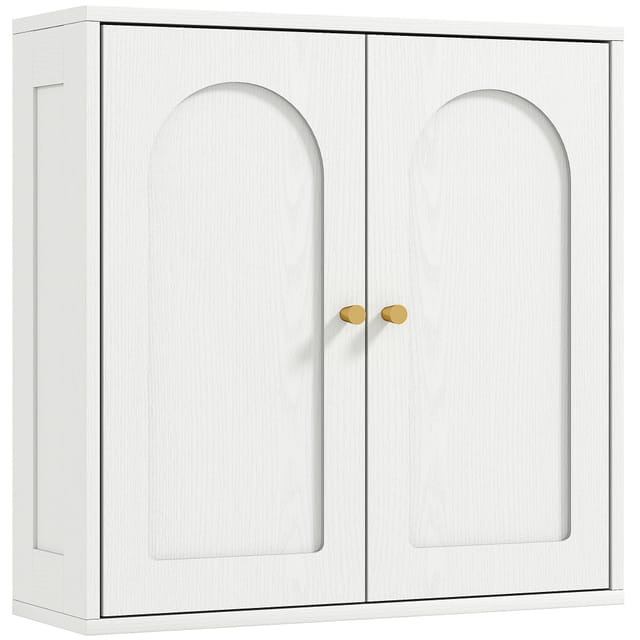 Wandhängender, Moderner Badezimmerschrank Mit Doppeltüren Und Goldenen Griffen, 60 X 20 X 60 Cm, Weiß
