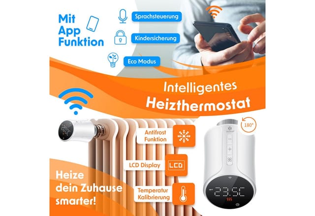 Heizkörperthermostat Wifi Heizungsregler Heizungsthermostat Wlan Mit Smart Home App Steuerung Alexa, Google Assistant Mit 6 Heizkörperventilen Energie & Kosten Sparen - Kesser