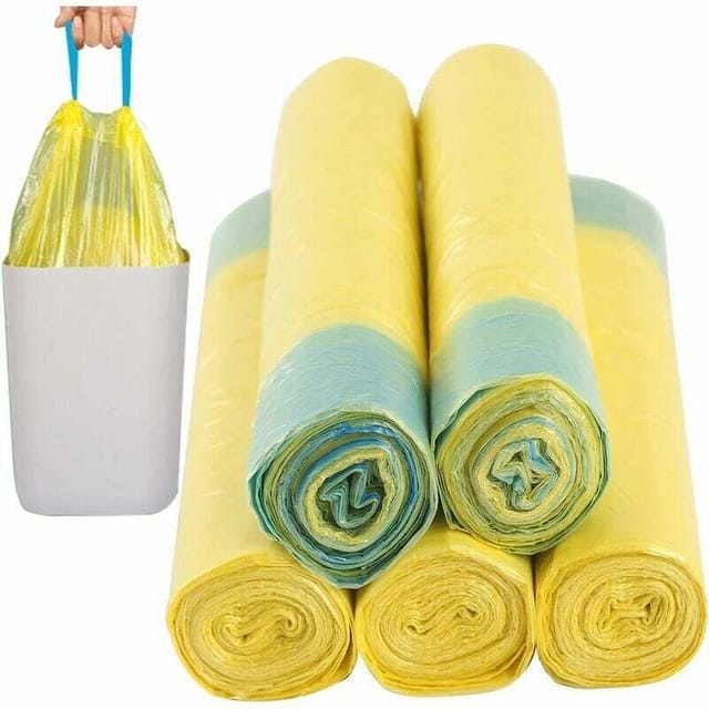 Müllsäcke, 10 l–15 l, gelbe Säcke mit Griff, Kordelzug, Müllsäcke, Müllsäcke mit Kordelzug, 75 Stück, neues Material für Küche, Wohnzimmer, Büro,
