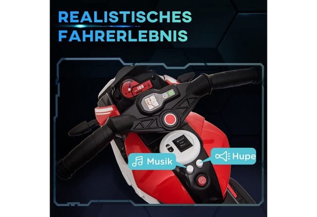 Homcom - Elektro Kindermotorrad Elektromotorrad mit Musik, Scheinwerfer, Kinder Elektro Motorrad für Kinder von 3-5 Jahren Schwarz+Rot