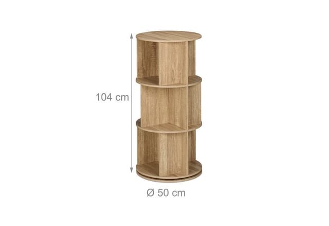 Relaxdays - Bücherregal drehbar, 15 Fächer, h x d: 104 x 50 cm, Holzoptik, Drehregal für Bücher & DVDs, Bücherturm, natur