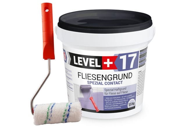 Level+ - level+ Fliesengrund Haftgrund Quarzgrund 1,5KG L+17 + Farbroller 10cm