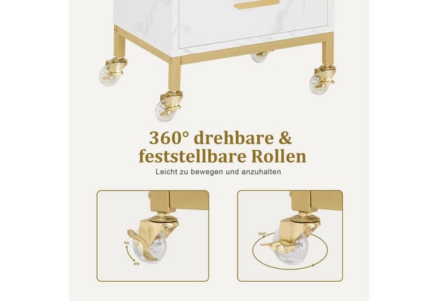 M Mcombo Servierwagen mit Rollen & 4 Schubladen, Rollwagen Friseurwagen Weiß, Salon Trolley mit Ablage, Moderner Arbeitswagen für Bad Wohnzimmer, 0062
