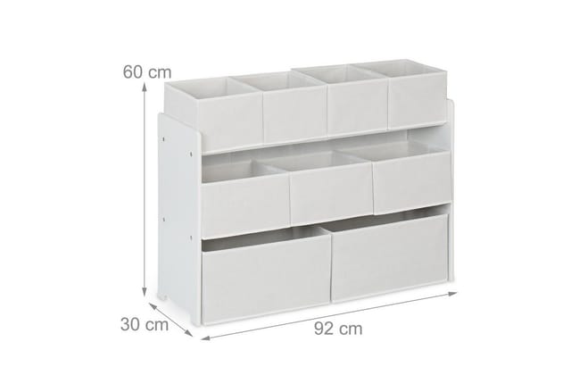 Kinderregal mit 9 Stoffboxen, HxBxT: 60 x 92 x 30 cm, Spielzeugschrank Kinderzimmer, Kinderkommode, weiß - Relaxdays
