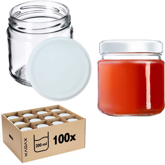 Kadax - 100 Stück kleine Marmeladengläser, rund, 200 ml, Durchmesser: 66 mm, für Honig und Gewürze, lu