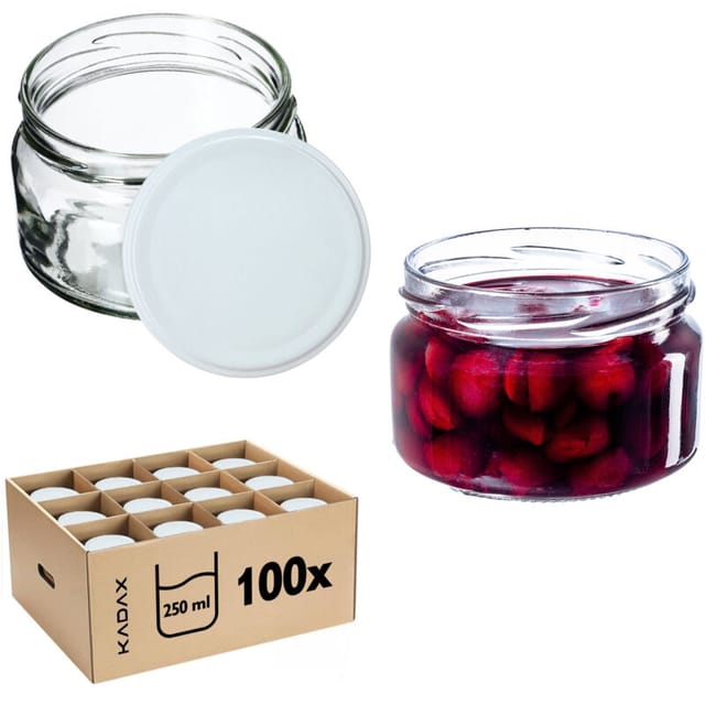 Kadax - 100 Stück, kleine Marmeladengläser mit Deckel – 250 ml – luftdicht – Geschenkgläser – für Hon