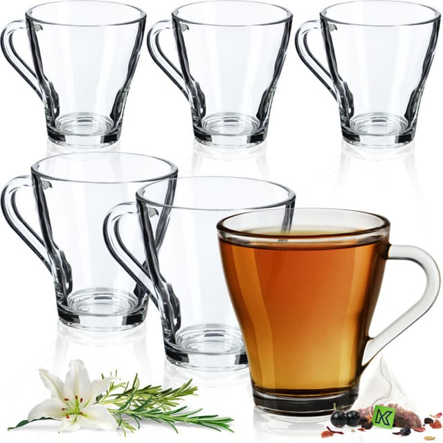 6x Tee- und Kaffeegläser, 250 ml, Getränkegläser-Set mit Henkel - Kadax