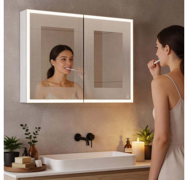 Home Deluxe - LED-Spiegelschrank eve Schwarz 80 x 60 cm led Spiegelschrank mit Steckdose, Bad Spiegelschrank mit Beleuchtung und Steckdose