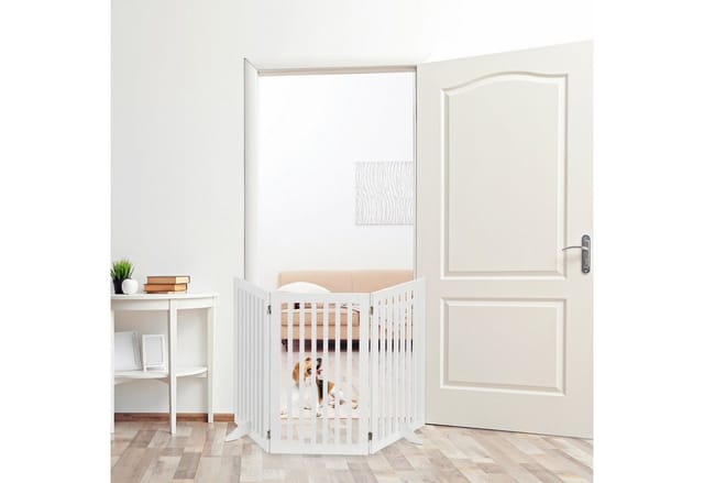 Absperrgitter, HxB: 91,5 x 154 cm, 3 Panel, faltbar, mit Füßen, verstellbares Hunde Schutzgitter, mdf, weiß - Relaxdays