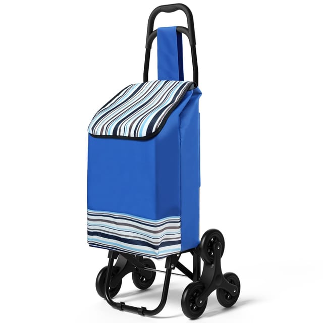 VOUNOT® Einkaufstrolley Klappbar mit 6 Räder, Treppensteiger 32L, Blau