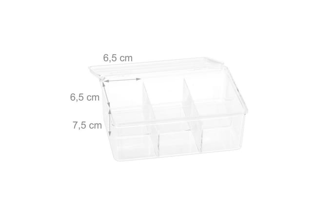 Teebox, 6 Fächer, 90 Teebeutel, Teedose mit Klappdeckel, Aromaschutz, HxBxT 9 x 21,5 x 14,5 cm, transparent - Relaxdays