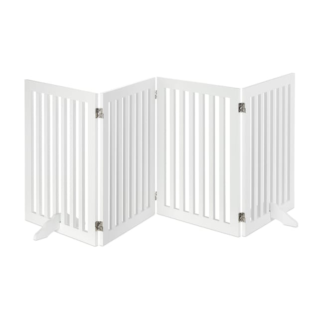 Absperrgitter, h x b: 70 x 206,5 cm, 4 Panel, faltbar, mit Füßen, verstellbares Hunde Schutzgitter, mdf, weiß - Relaxdays