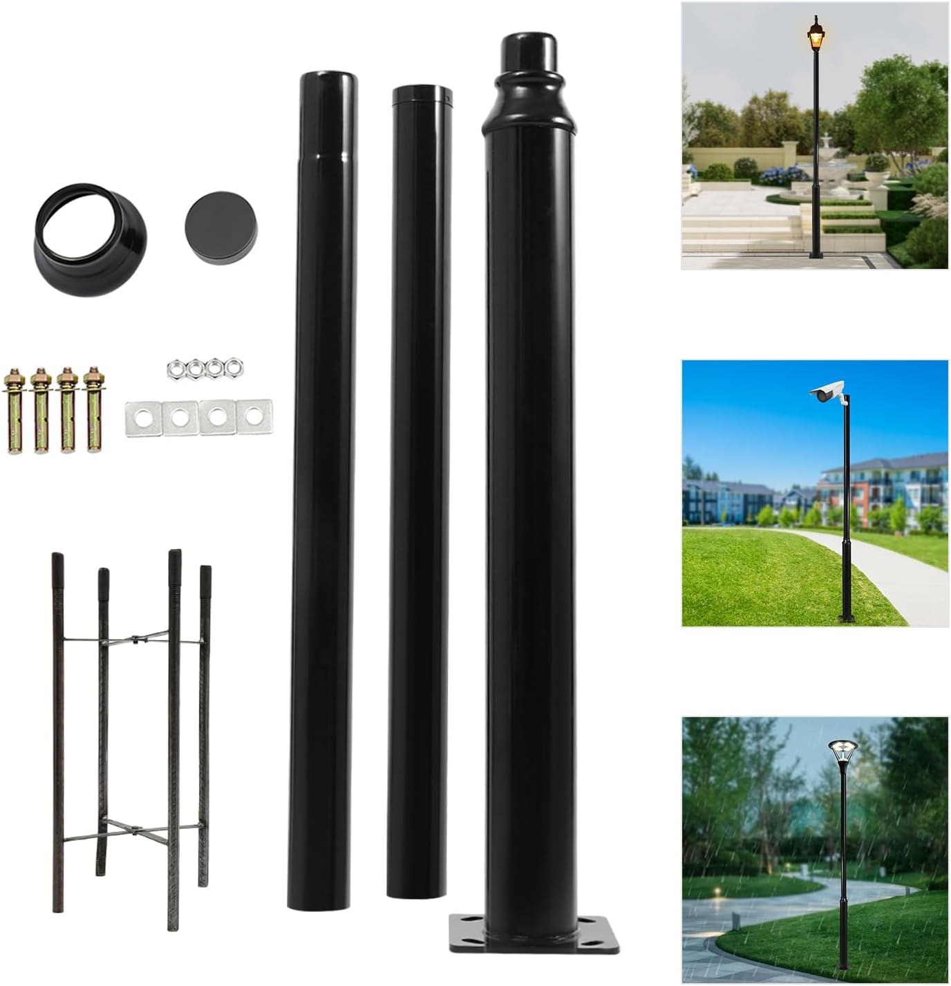 Laternenmast – 3 M Mast – 100 Kg Tragfähigkeit – Außenleuchtenmast Für Straßen Und Hofbereiche – Schwarz