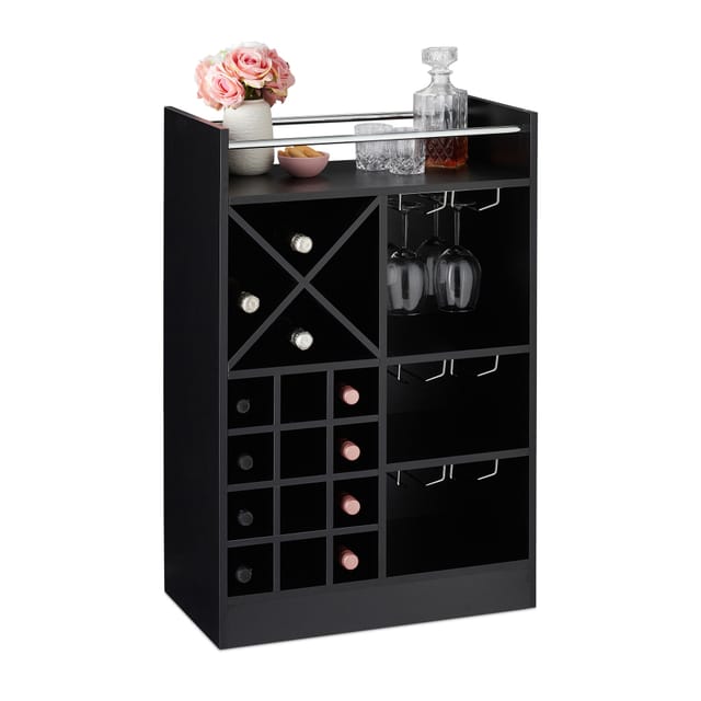 Relaxdays Weinregal mit Glashalter, 22 Flaschen, freistehend, Wein und Sekt, Hausbar HxBxT: 96 x 63 x 35 cm, schwarz
