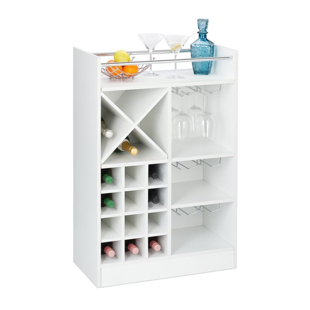 Relaxdays - Weinregal mit Glashalter, 22 Flaschen, freistehend, Wein und Sekt, Hausbar HxBxT: 96 x 63 x 35 cm, weiß