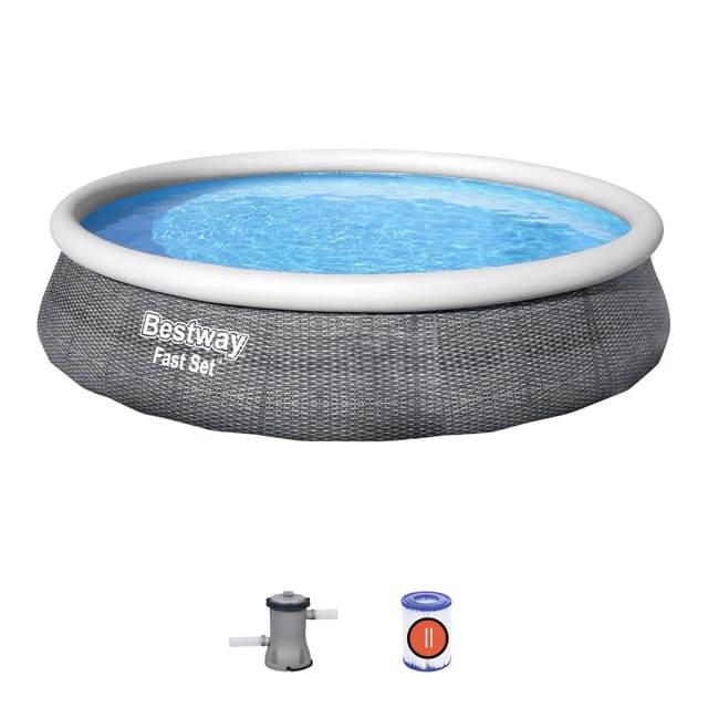 Bestway - Pool-Set Fast Set Rattan 396x84 cm Kartuschenreiniger 2.006 Liter/Stunde