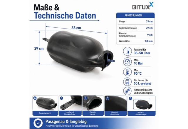 Bituxx - 50L Ersatz Membran Hauswasserwerk Druckkessel Membrankessel Gummiblase epdm (35 - 50 l)