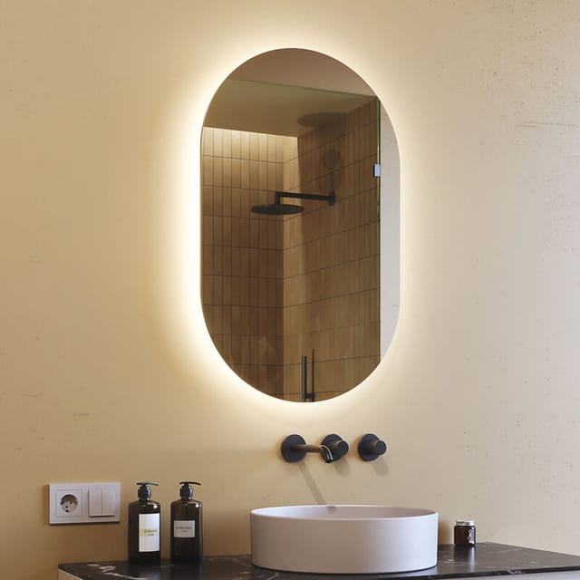 Artforma - Oval mirror with led lighting 50x80cm, Cold White Light 6000K