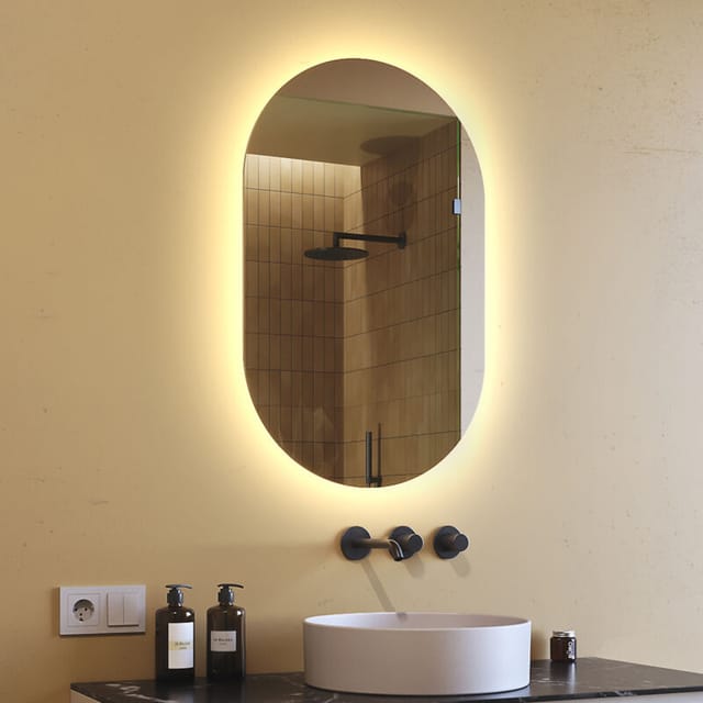 Artforma - Oval mirror with led lighting 50x80cm, Warm White Light 2700K