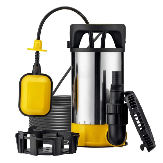Wiltec - 3 in 1 Flachsauger Tauchpumpe Edelstahl 400 w, Schmutzwasserpumpe 8000 l/h, Flachwasserpumpe mit Schwimmer, Flachsaugpumpe für Keller