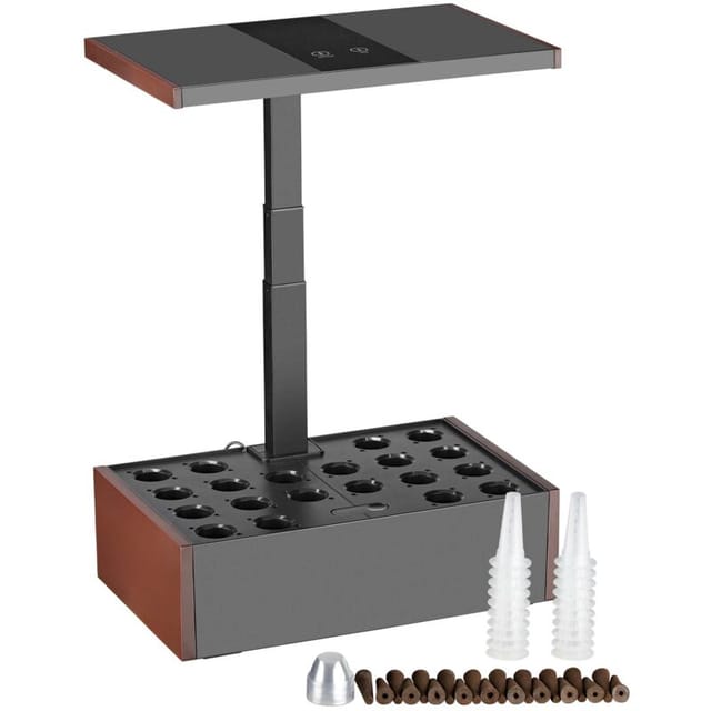 Wiltec - Indoor Gartensystem braun, Smart Garden höhenverstellbar, Hydroponisches Anzuchtsystem für 20 Pflanzen, Kräutergarten mit LED-Beleuchtung
