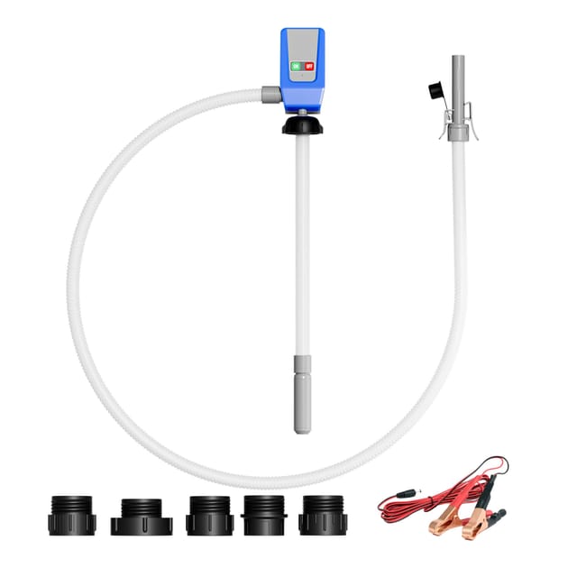 Wiltec batteriebetriebene Transferpumpe, selbstansaugende Kraftstoffförderpumpe 12 V, Umfüllpumpe mit LED-Anzeige, Förderpumpe für Benzin, Diesel, Öl