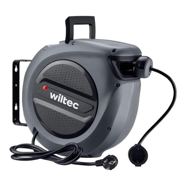 Wiltec - Kabeltrommel 20 m + 2 m, automatischer Kabelaufroller 1500 – 3200 w, Verlängerungskabel Trommel 180° Halterung, robuste Kabel Trommel