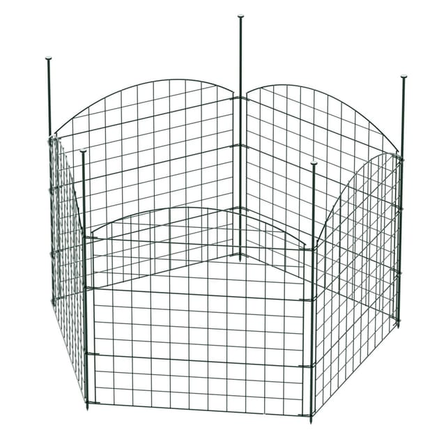 Gartenzaun Set mit 5 Elementen grün, Teichzaun mit Oberbogen, Maschendrahtzaun 770 x 8 x 780 mm, Steckzaun leichte Montage, pulverbeschichtet &