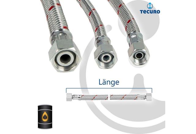 Tecuro - lschlauch 1000 mm x 1/4 Zoll x 1/4 Zoll Überwurfmutter (DN8), konisch dichtend, nach din en iso 6806 Typ 1