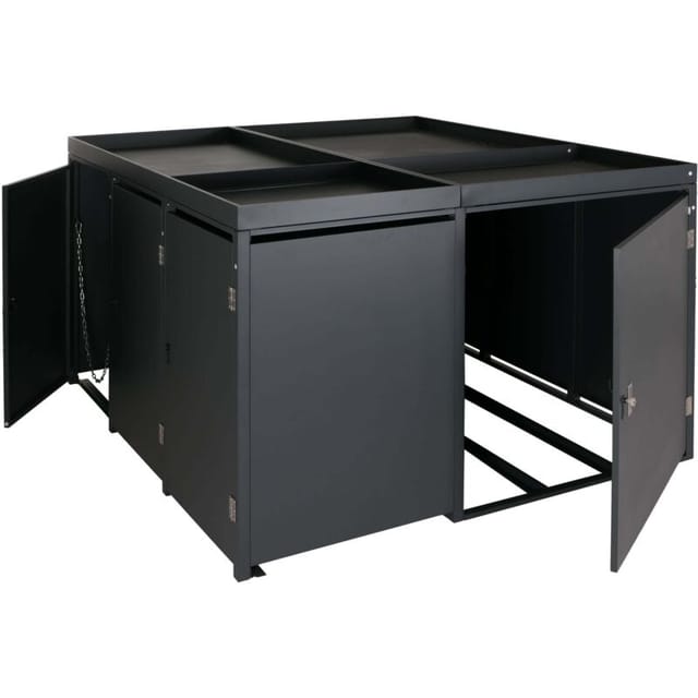 HHG - 3er-Mülltonnenverkleidung / 2er-Fahrradgarage mit Pflanzkasten 461, abschließbar 130x193x208 cm Metall anthrazit