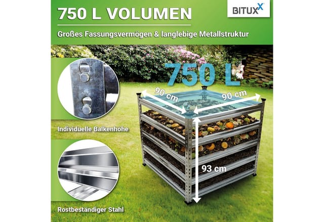 Komposter Garten Wetterfest Kompostierer Kompostbehälter Metall 90 x 90 cm - Bituxx