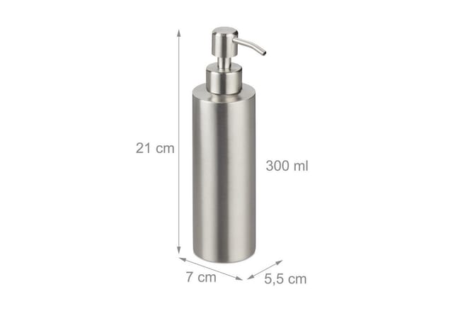 Relaxdays - Seifenspender 2x, 300ml, Edelstahl, nachfüllbar, Seife, Duschgel, Badezimmer, Küche, Handseifenspender, silber